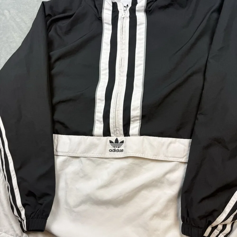 Adidas Originals Trefoil 3 Stripe Anorak Windbreaker Jacket Black White XL
